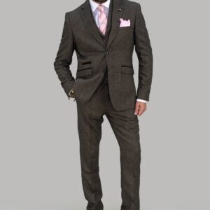Brown Tweed 3 Piece Herringbone Suit 