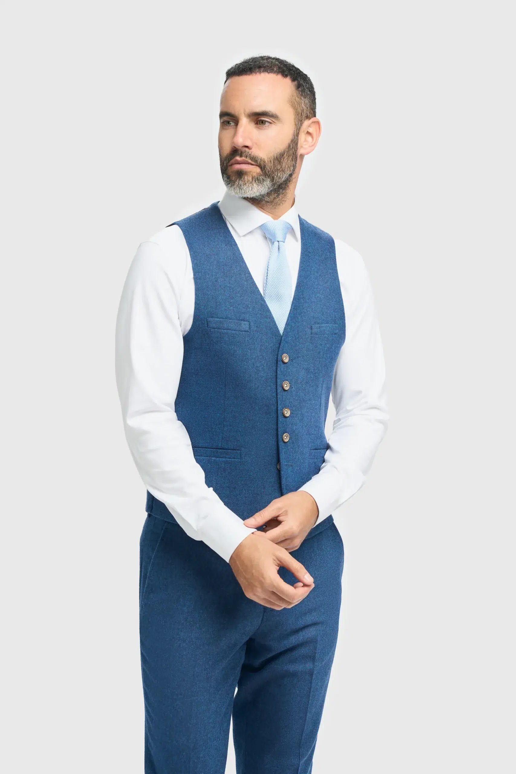 thumbnail image 2 of Men's Tailored Fit Textured 3-Piece Suit – Italian Style Two Button Vested Formal Blazer Set 2 of 5